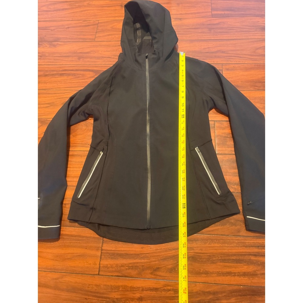 Lululemon Black Hooded Running Jacket Reflective Trim Full Zip Womens Size 10